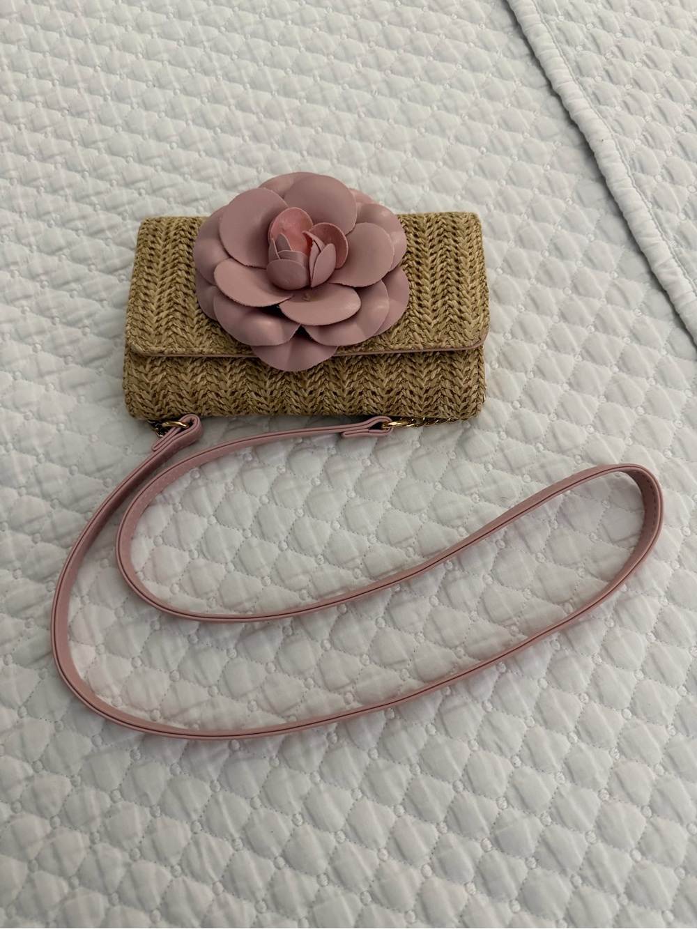 & Other Stories Woven Straw Crossbody with Pink Flower